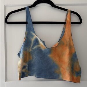 Urban Outfitters Blue and Orange Tie-Dye Crop Top